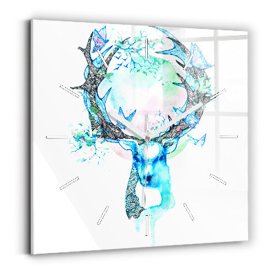 Square glass wall clock Deer illustration