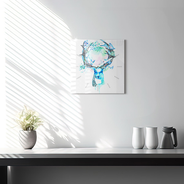 Square glass wall clock Deer illustration