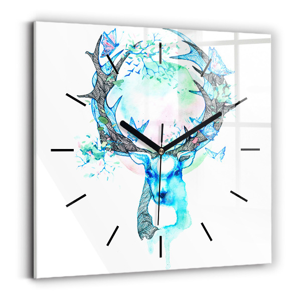 Square glass wall clock Deer illustration