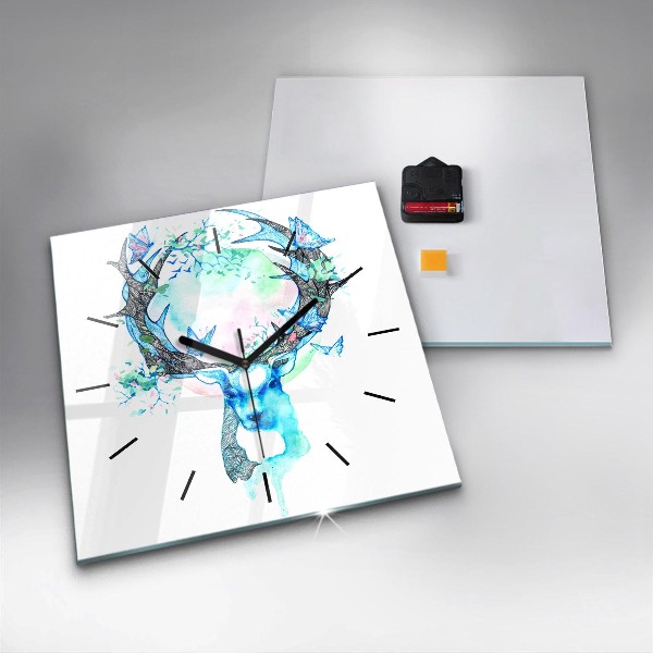 Square glass wall clock Deer illustration