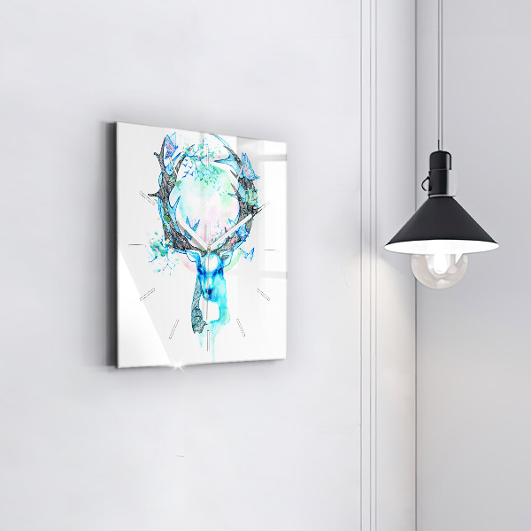 Square glass wall clock Deer illustration
