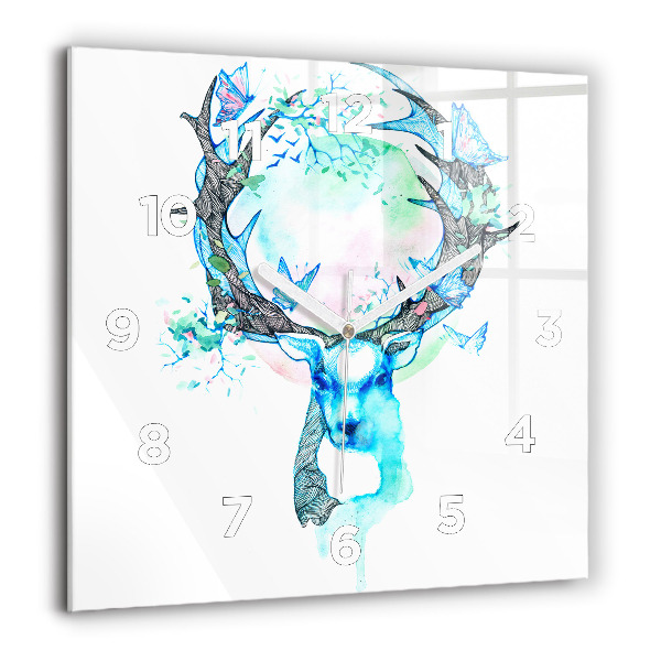 Square glass wall clock Deer illustration