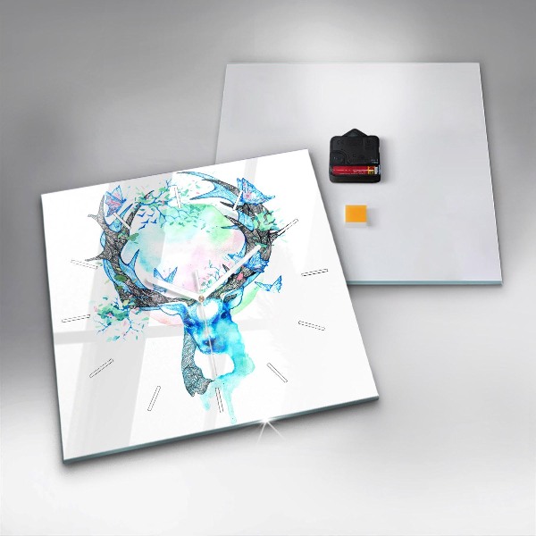 Square glass wall clock Deer illustration