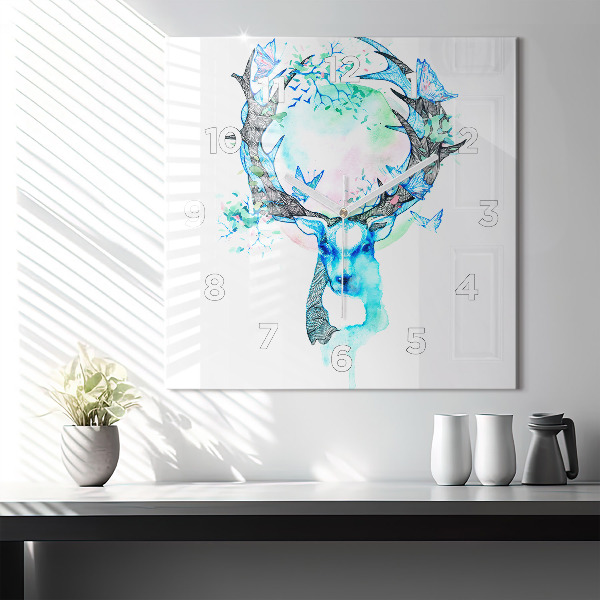 Square glass wall clock Deer illustration
