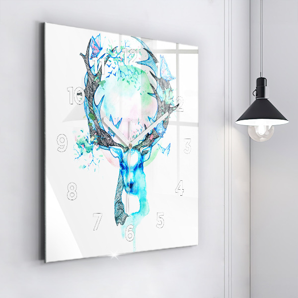 Square glass wall clock Deer illustration