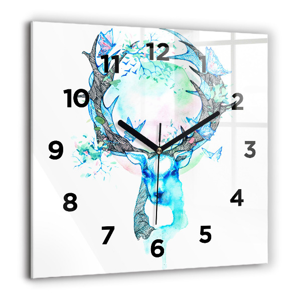 Square glass wall clock Deer illustration
