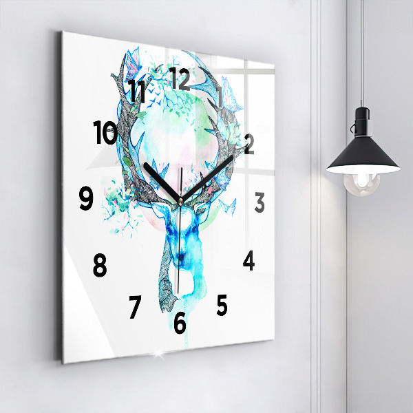 Square glass wall clock Deer illustration