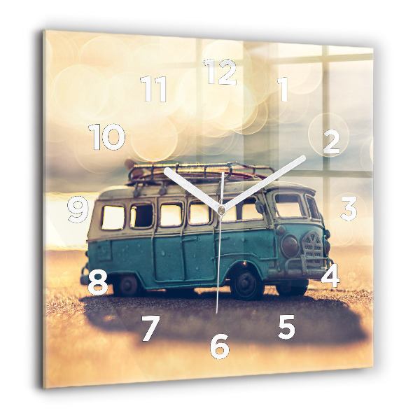 Square glass wall clock Camper on the beach