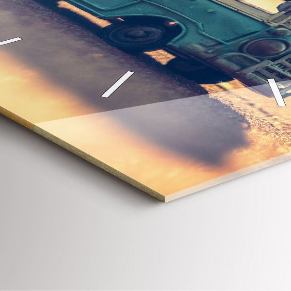 Square glass wall clock Camper on the beach