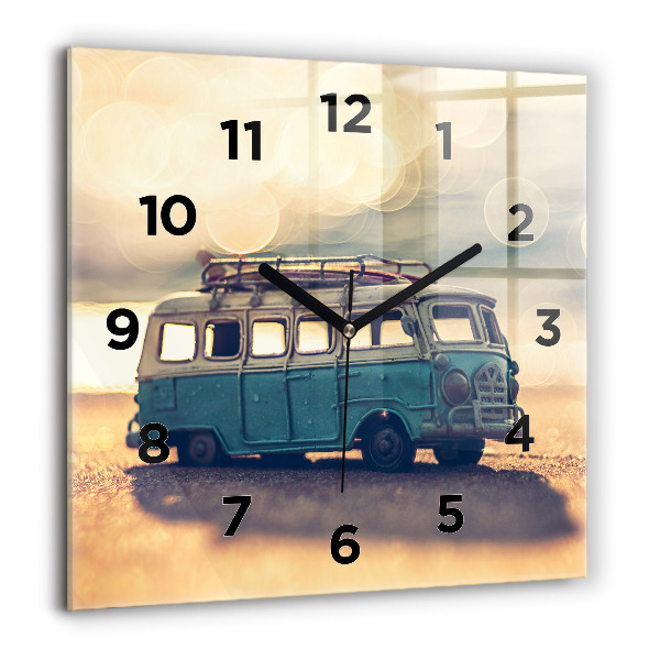 Square glass wall clock Camper on the beach