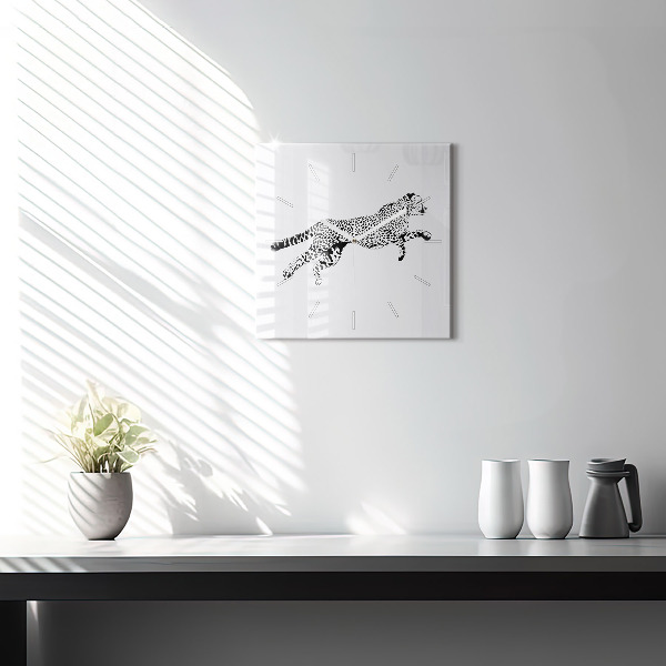 Square glass wall clock Silhouette of a panther
