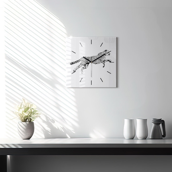 Square glass wall clock Silhouette of a panther