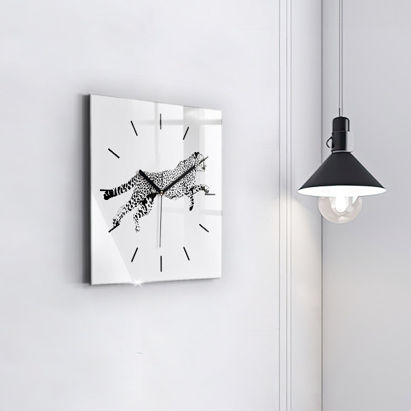 Square glass wall clock Silhouette of a panther