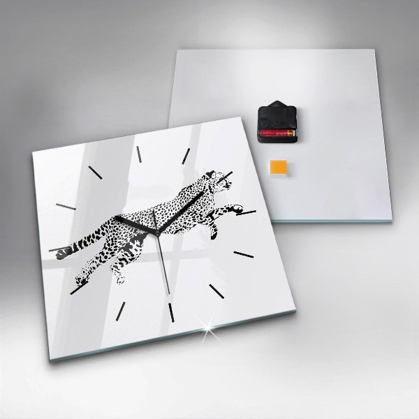 Square glass wall clock Silhouette of a panther