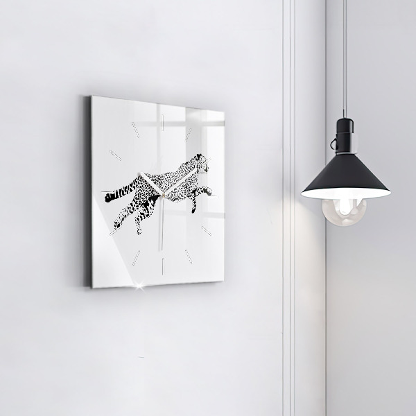 Square glass wall clock Silhouette of a panther