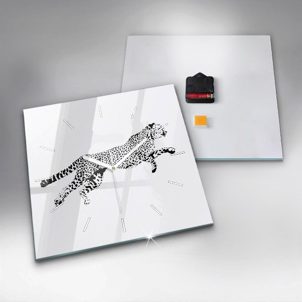 Square glass wall clock Silhouette of a panther