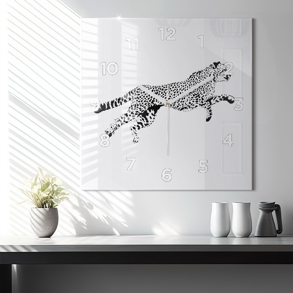 Square glass wall clock Silhouette of a panther