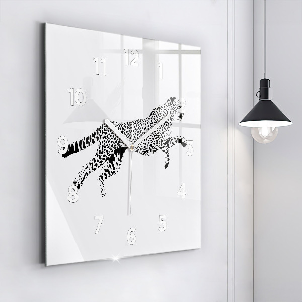 Square glass wall clock Silhouette of a panther