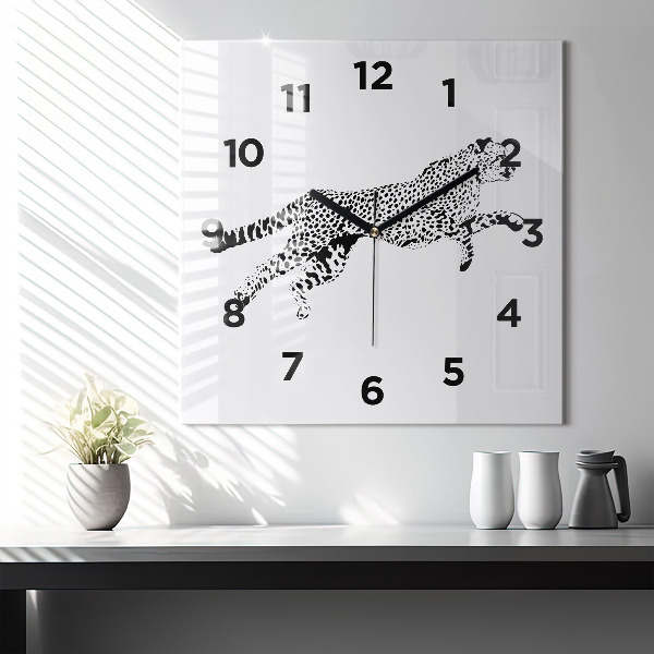Square glass wall clock Silhouette of a panther