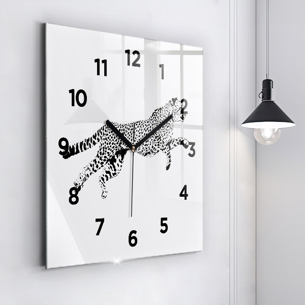 Square glass wall clock Silhouette of a panther