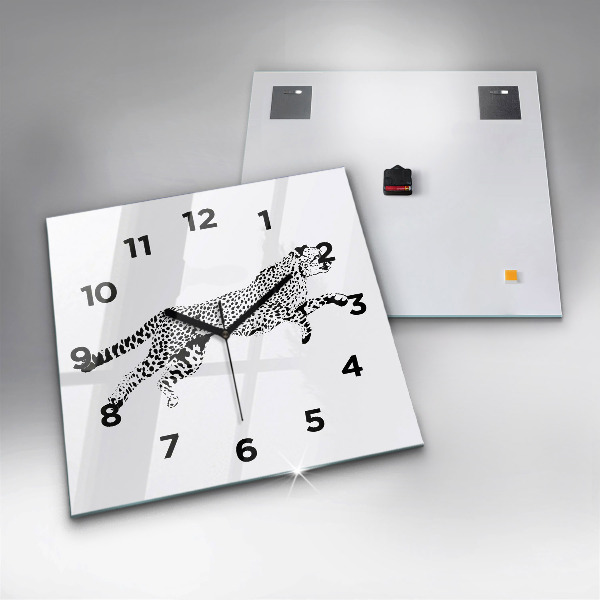 Square glass wall clock Silhouette of a panther