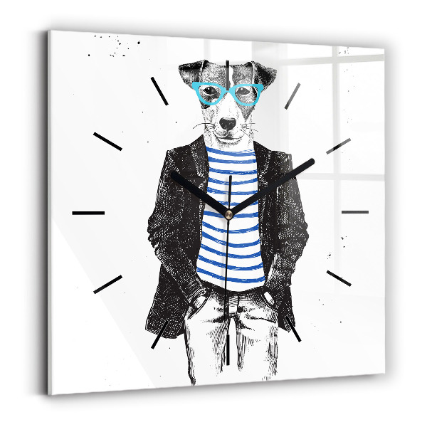 Square glass wall clock A dog in a human body