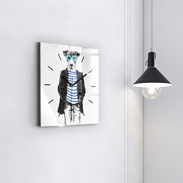 Square glass wall clock A dog in a human body