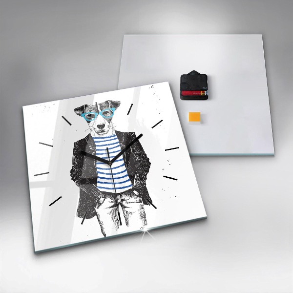 Square glass wall clock A dog in a human body