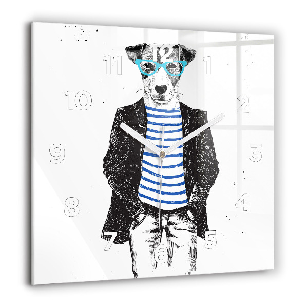 Square glass wall clock A dog in a human body