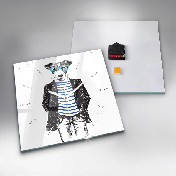 Square glass wall clock A dog in a human body