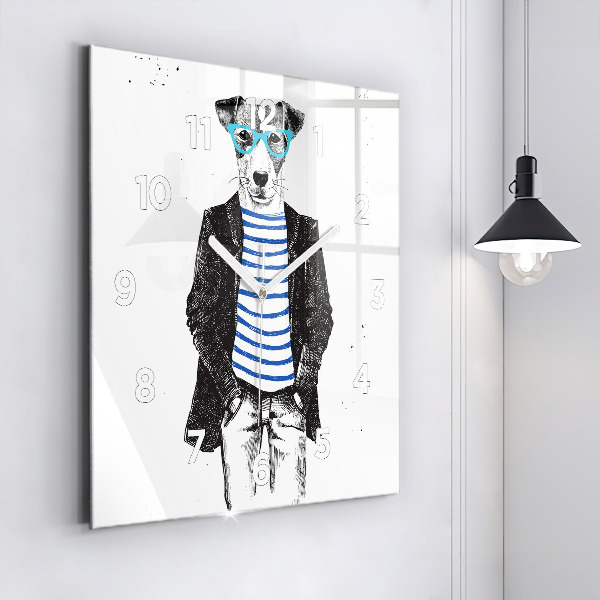 Square glass wall clock A dog in a human body