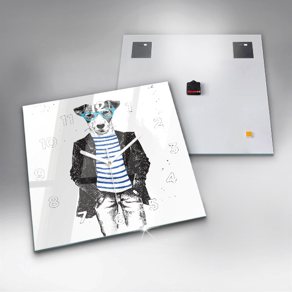 Square glass wall clock A dog in a human body
