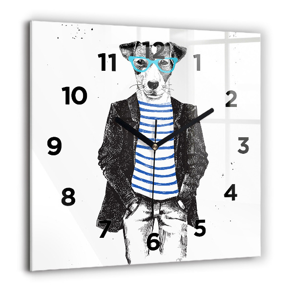 Square glass wall clock A dog in a human body