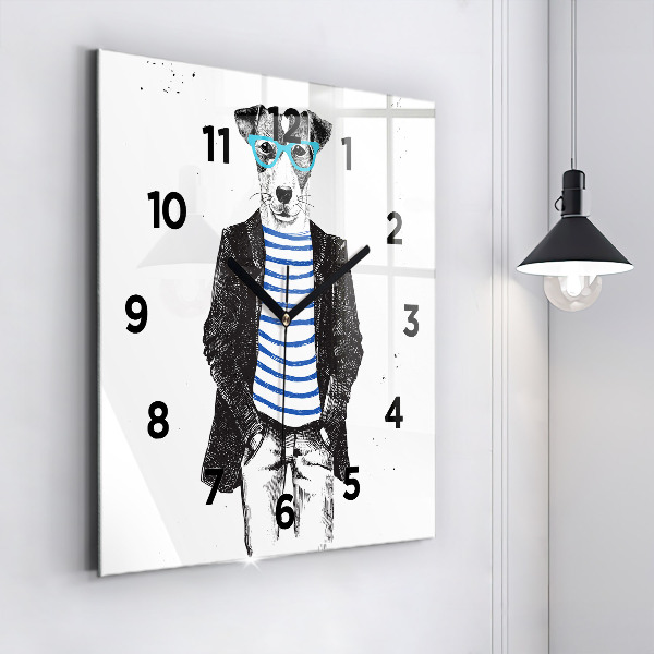 Square glass wall clock A dog in a human body