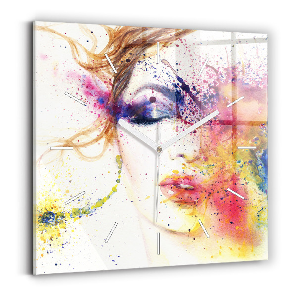 Square glass wall clock Portrait of a Mysterious Woman