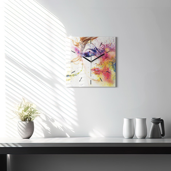 Square glass wall clock Portrait of a Mysterious Woman