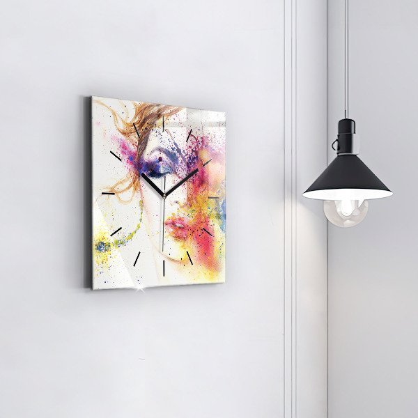 Square glass wall clock Portrait of a Mysterious Woman