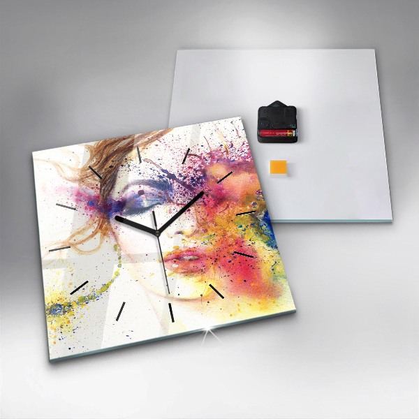 Square glass wall clock Portrait of a Mysterious Woman