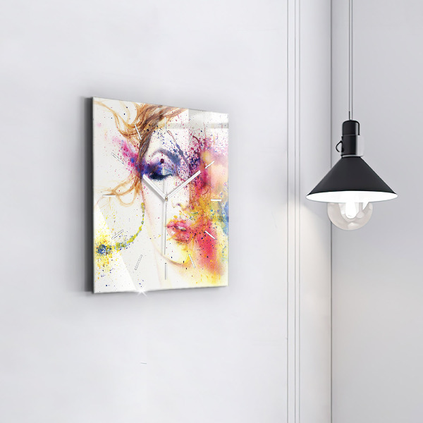 Square glass wall clock Portrait of a Mysterious Woman