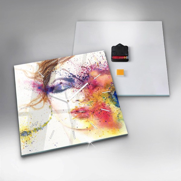 Square glass wall clock Portrait of a Mysterious Woman