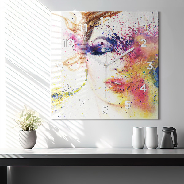 Square glass wall clock Portrait of a Mysterious Woman