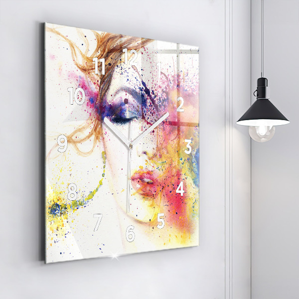 Square glass wall clock Portrait of a Mysterious Woman