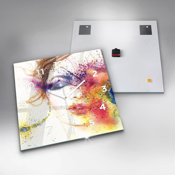 Square glass wall clock Portrait of a Mysterious Woman