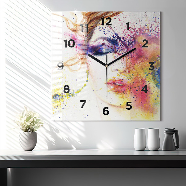 Square glass wall clock Portrait of a Mysterious Woman