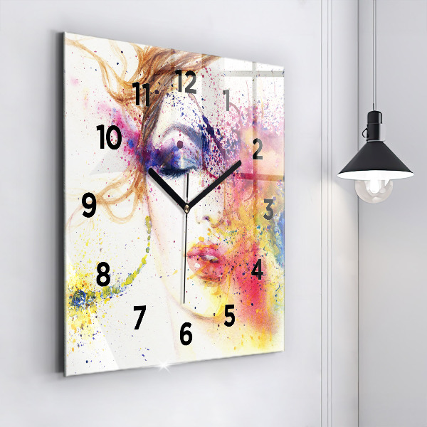 Square glass wall clock Portrait of a Mysterious Woman
