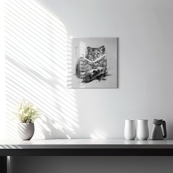 Square glass wall clock Painted lion