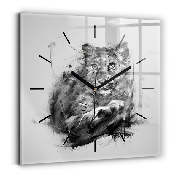 Square glass wall clock Painted lion