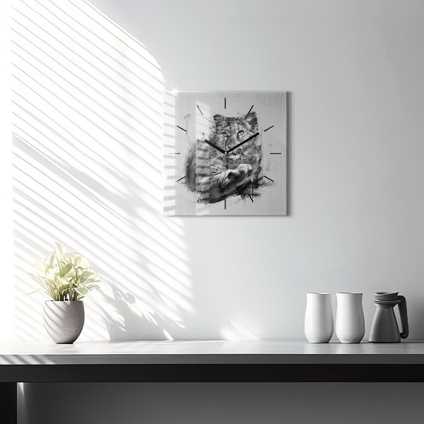 Square glass wall clock Painted lion