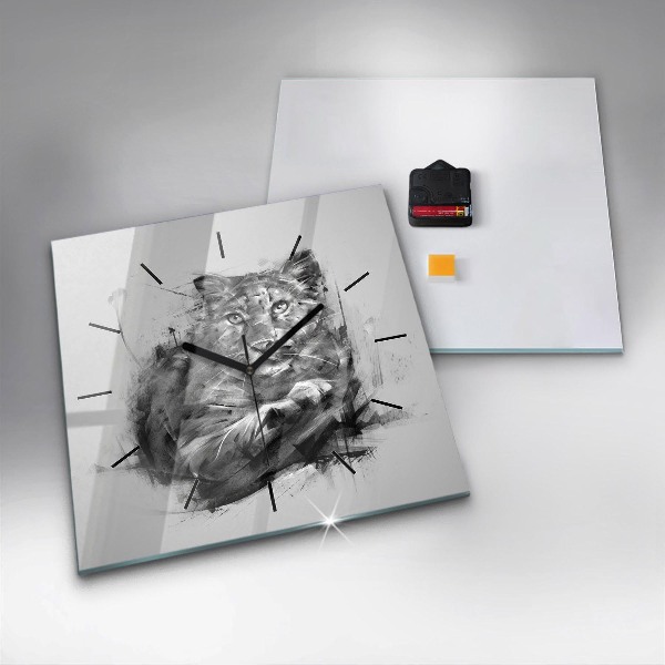 Square glass wall clock Painted lion