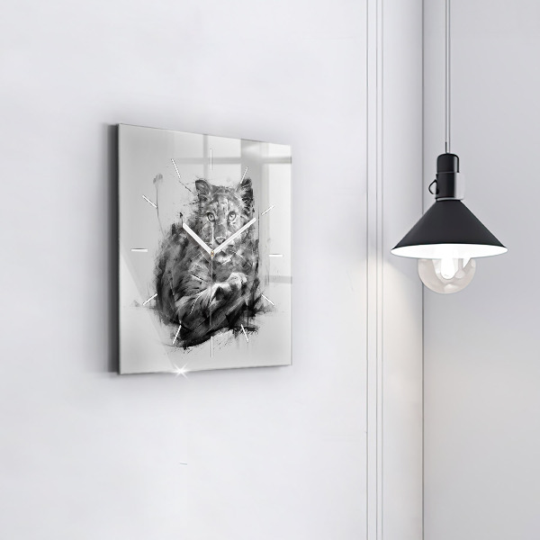 Square glass wall clock Painted lion